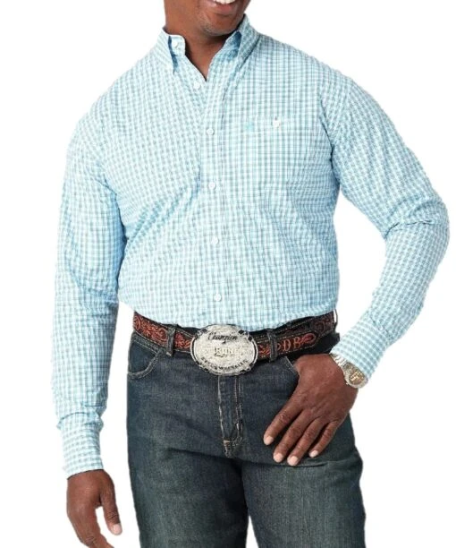 Wrangler Men's George Strait Blue Plaid Button Down Shirt